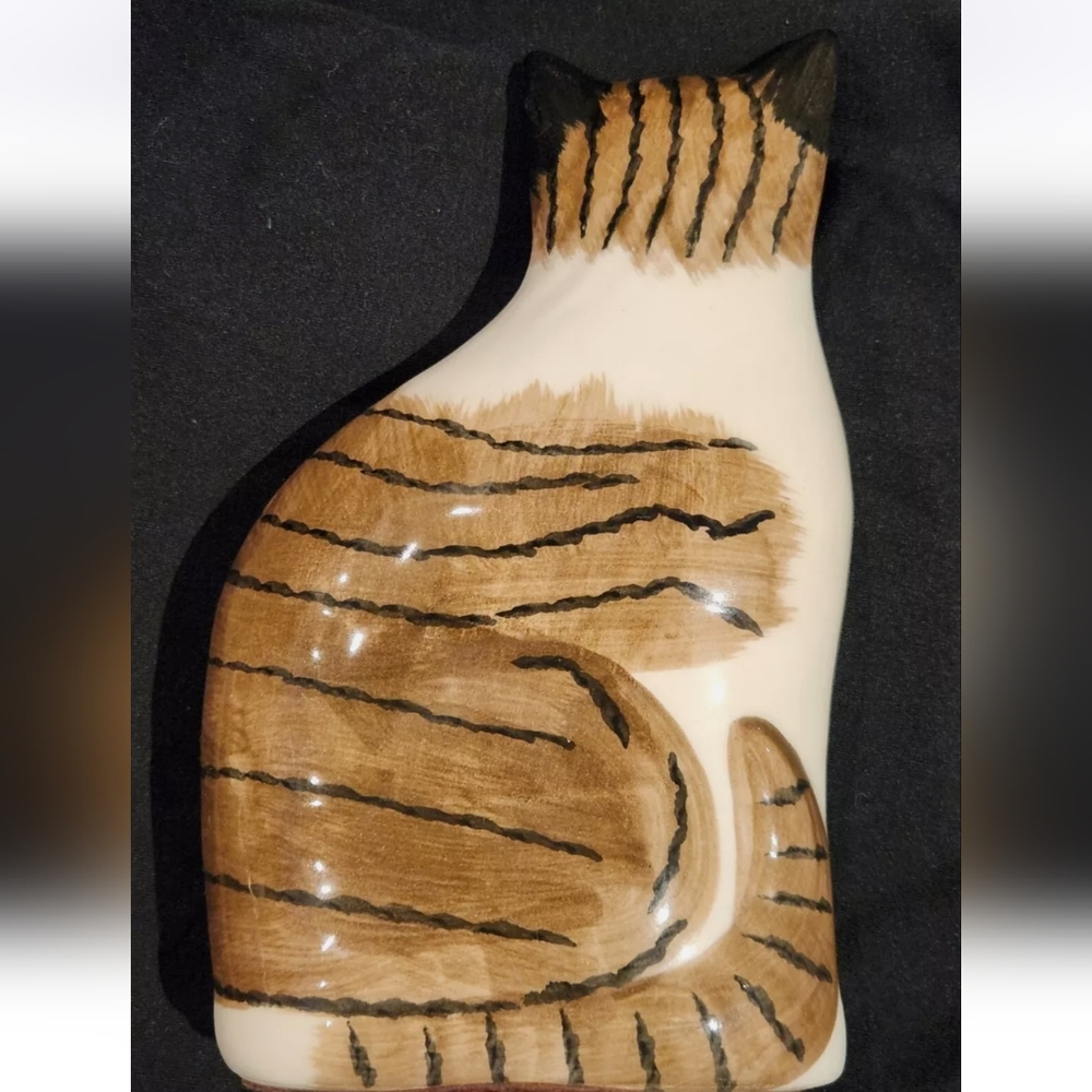 Ns Gustin Brown White Tabby Cat Statue Doorstop Bookend Handpainted VTG Folk Art - Picture 2 of 4